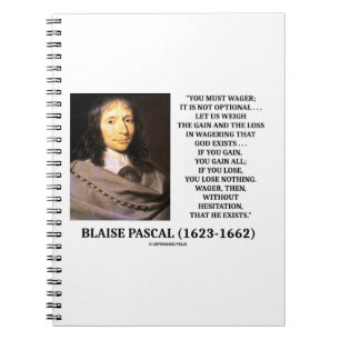 Blaise Pascal Gain Loss Wagering God finns citat Anteckningsbok