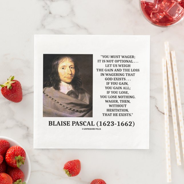 Blaise Pascal Gain Loss Wagering God finns citat Pappersservett (Insitu)