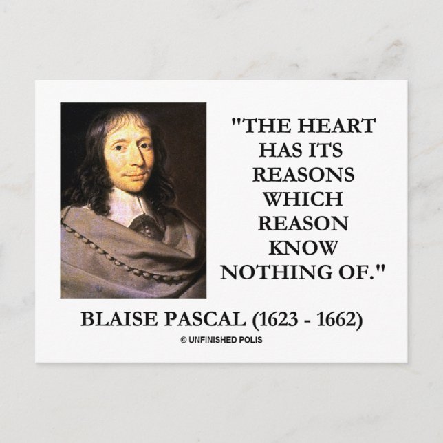 Blaise Pascal Heart Reason känner ingenting till Vykort (Framsida)