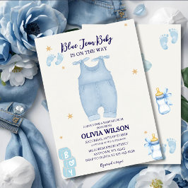 Blåjean baby denim-inbjudan om babydusch inbjudningar