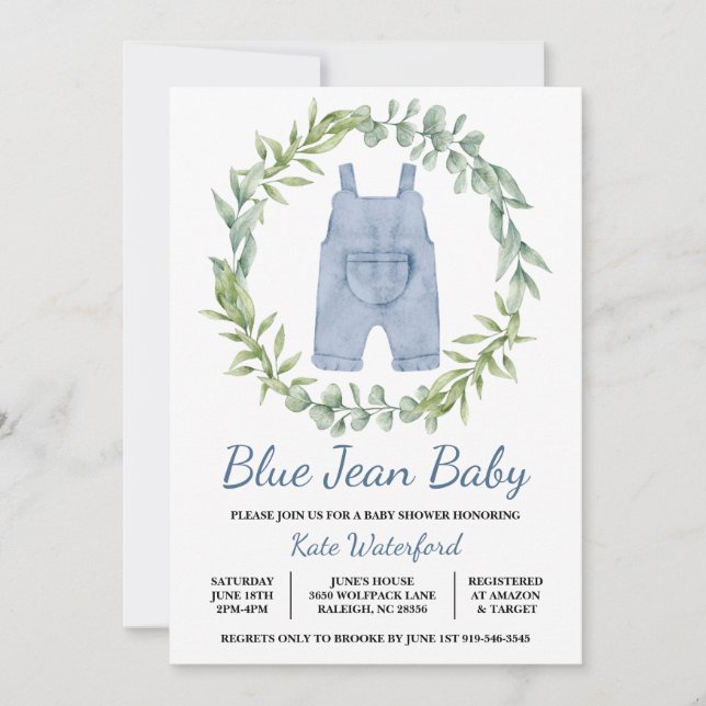 BlåJean Total Denim Baby Shower-inbjudan Inbjudningar (Framsida)