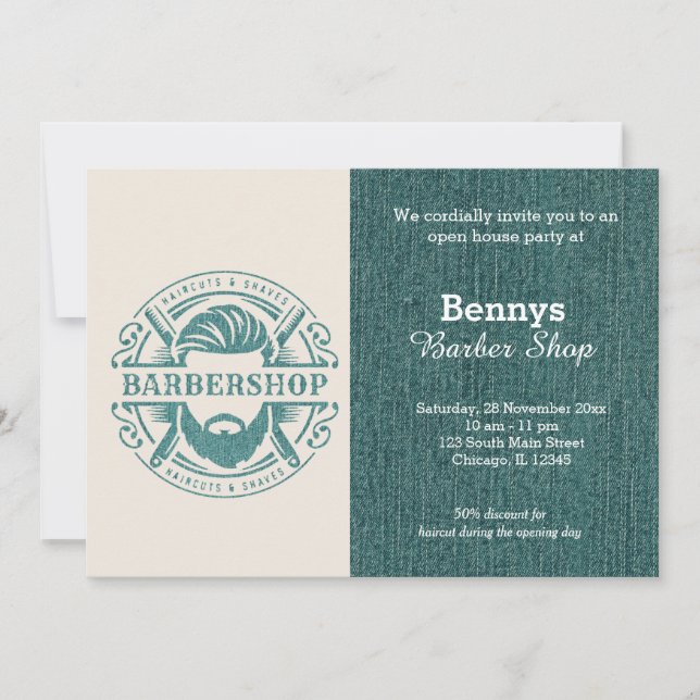 Blåjeans struktur öppen dag inbjudningar (Framsida)