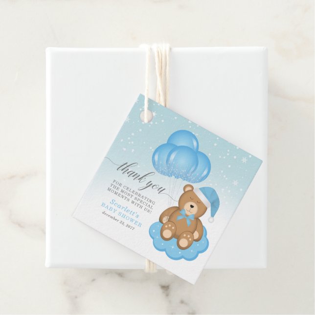Blåjul Baby Sömnig Bear Tack Gåvor Etiketter (På plats)