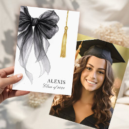 Blak Bow Coquette Photo Graduation Cap Tassel Meddelande