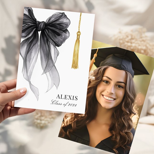 Blak Bow Coquette Photo Graduation Cap Tassel Meddelande (Skapare uppladdad)