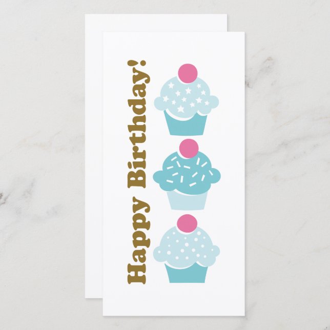 Blåkakakort i grattis på födelsedagen (Fram/baksida)