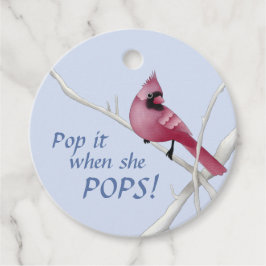 Blåkardinalbabyskor skjuter det när hon hoppar! gåvor etiketter