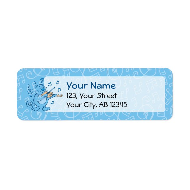 Blåkatt med Violin-etikett Returadress Etikett (Framsidan)
