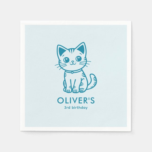 Blåkattens födelsedagsfest med anpassningsbar färg pappersservett (Framsidan)