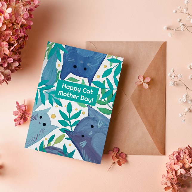 Blåkatter och grenar Lycklig-katt mors dag Julkort (Skapare uppladdad)