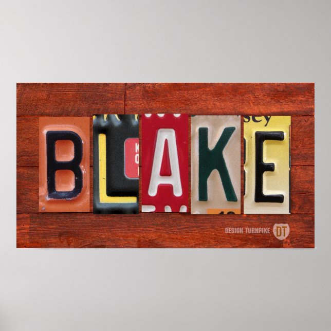 BLAKE-licensskylt som Poster Namn-signatur (Framsidan)
