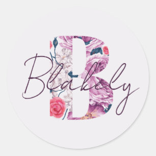 Blakely Baby Namn Flower Script Vintage Blommigt B Runt Klistermärke
