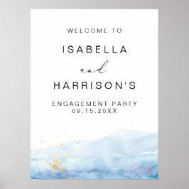 BLAKELY Blå Vattenfärg Förlovningsfest Välkommen Poster