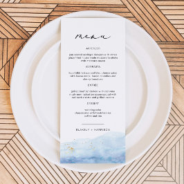 BLAKELY Dusty Blue Watercolor Beach Wedding Menu Meny