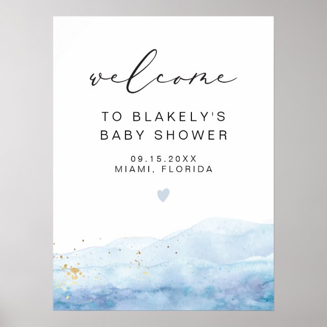 BLAKELY Himlar Blue Watercolor Guld Fleck Baby Sho Poster (Framsidan)