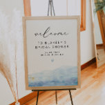 BLAKELY Himlar Blue Watercolor Guld Möhippa Poster<br><div class="desc">Den här möhippan välkomsttecken har en baby blue vattenfärgspets med gyllene fläckar och ett elegant-skriptteckensnitt. Den här välkomna poster gör att perfekten läggs till i din hav eller dammiga blåtemahändelse.</div>