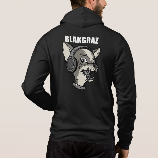 Blakgraz Lucy Hund med hörlurarna Hoodie T Shirt (Baksida)