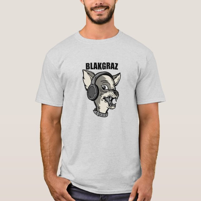 Blakgraz Lucy Hund med hörlurarna T-Shirt (Framsida)