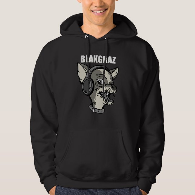 Blakgraz Lucy Hund med hörlurarna T-Shirt Hoodie (Framsida)