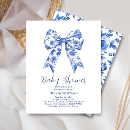 Blåkinoiserie Bow Baby Shower-inbjudan