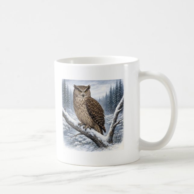 Blakiston’s Fish Owl in Winter Forest –  Kaffemugg (Höger)