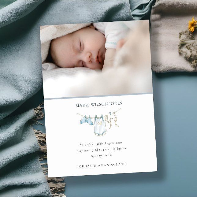 Blåklädesfoto Baby Birth Notice Tack Kort (Skapare uppladdad)