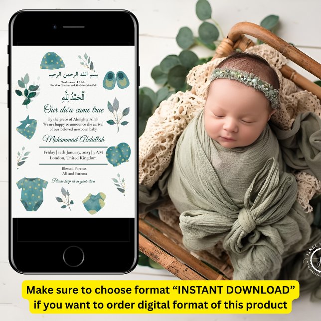 Blåklädesmuslim Baby Birth Announce Inbjudningar (Skapare uppladdad)