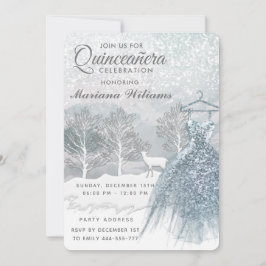 Blåklänning på vinterkanten Quinceañera Inbjudningar