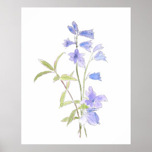 blåklocka och violett in- och vattenfärg poster