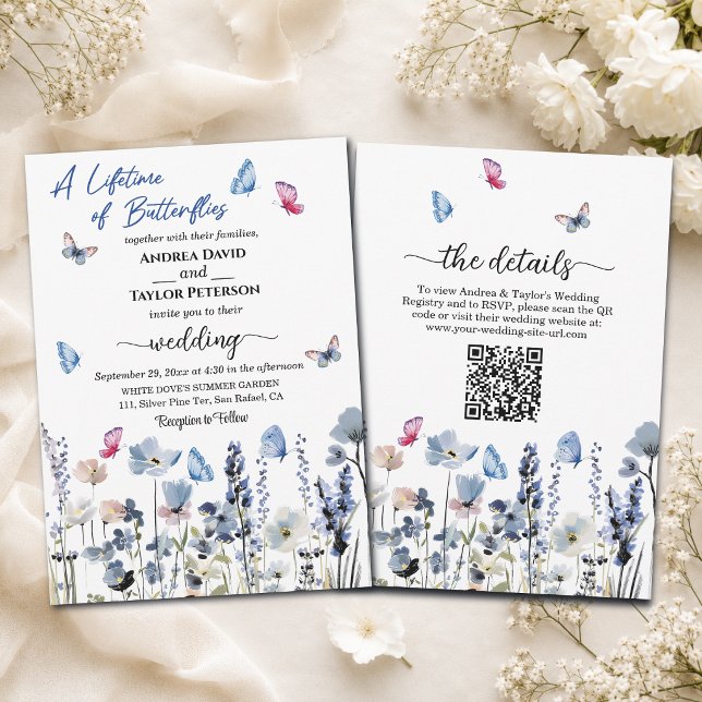 Blåklocka Vildblommor Allt i Ett QR-kod Bröllop Inbjudningar (Skapare uppladdad)