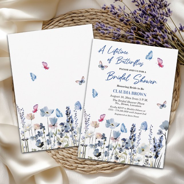 Blåklocka Vildblommor Fjärilar Bröllopsdusch Inbjudningar (Skapare uppladdad)