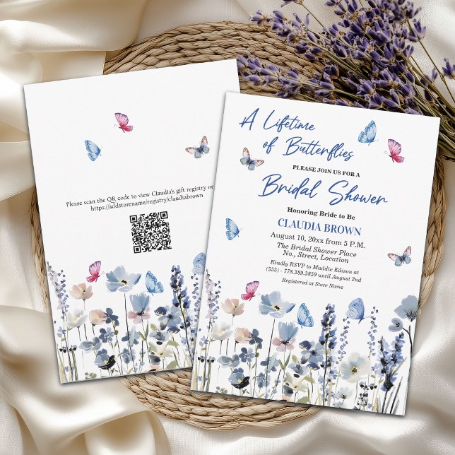 Blåklocka Vildblommor QR-kod Bröllopsdusch Inbjudningar (Skapare uppladdad)
