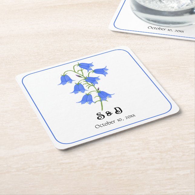 Blåklockor Blommor Bröllop Underlägg Papper Kvadrat (Vinklad)