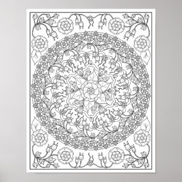 Blåklockor och Vinrankor Mandala Vuxen Färgning Poster