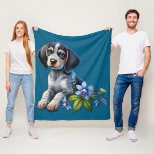 Blåknapp hundvalpen med delikat Blåa blommor Fleecefilt
