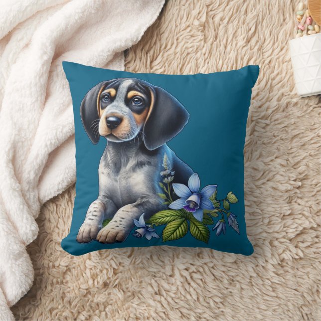 Blåknapp hundvalpen med delikat Blåa blommor Kudde (Filt)