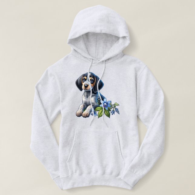 Blåknapp hundvalpen med delikat Blåa blommor T Shirt (Design framsida)
