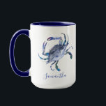 Blåkokaffe för Personlig av persikokaffe Mugg<br><div class="desc">Börja din personlig med ett strandtemat kaffe mugg, med en fantastisk krabdesign i havsblått och marinblått. I mugg visas en kopia av min ursprungliga vattenfärgskonst, vilket gör att du får en aning av stil vid din morgonrutin. Anpassa den med ditt namn i handskrivet skripttypografi, eller klicka på Redigera design om...</div>