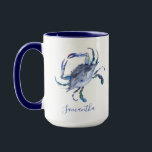 Blåkokaffe för Personlig av persikokaffe Mugg<br><div class="desc">Börja din personlig med ett strandtemat kaffe mugg, med en fantastisk krabdesign i havsblått och marinblått. I mugg visas en kopia av min ursprungliga vattenfärgskonst, vilket gör att du får en aning av stil vid din morgonrutin. Anpassa den med ditt namn i handskrivet skripttypografi, eller klicka på Redigera design om...</div>