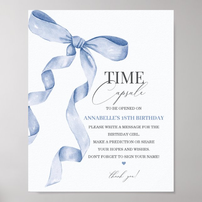 Blåkokvett Bow Birthday Time Capsule Party-tecken Poster (Framsidan)
