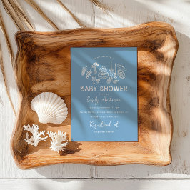 Blåkokvett modern babydusch i hand plockade inbjudningar