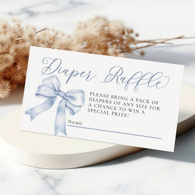 Blåkokvettebabyskor, blöjor tilläggskort (Blue Bow Coquette Baby Shower Diaper Raffle Enclosure Card)