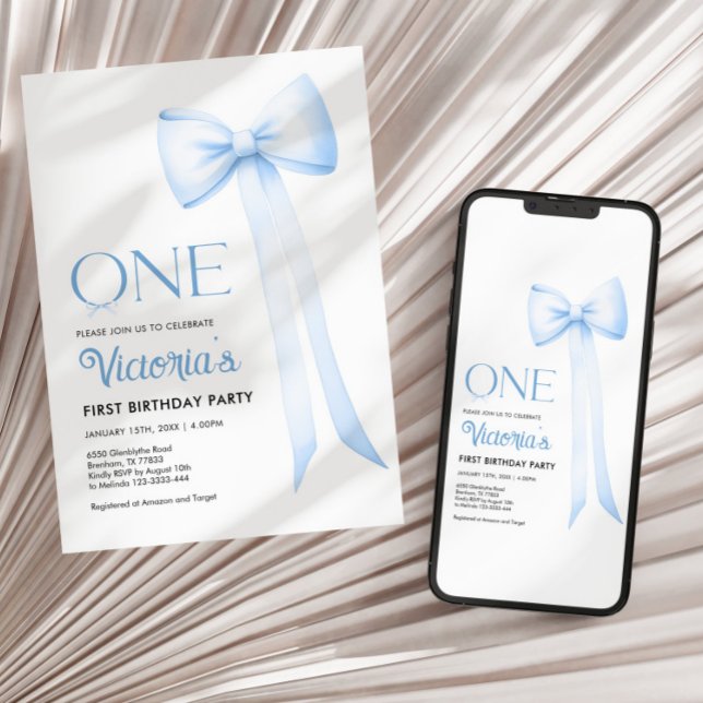 Blåkokvettsfack 1:a födelsedagsinbjudan inbjudningar (Skapare uppladdad)