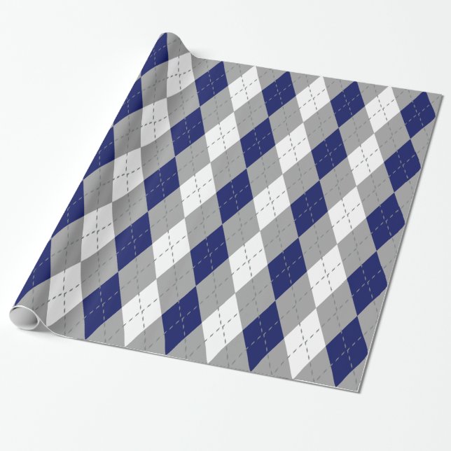 Blåkol Dk Grått Wht XL Argyle Presentpapper (Utrullad)