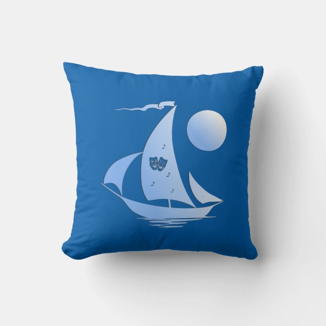 Blåkomedi och Tragedy Theater Sailboat Kudde (Framsida)