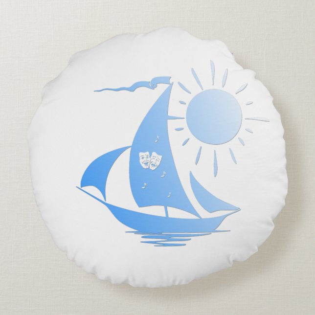 Blåkomedi och Tragedy Theater Sailboat Rund Kudde (Baksidan)