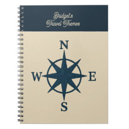 Blåkompass och namn-beige kustresa anteckningsbok