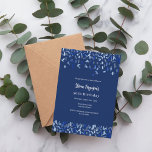 Blåkonettpremie för daglig flotta inbjudningar<br><div class="desc">En modern elegant och inbjudan. En marin blå bakgrund dekorerad med blå konetti. Anpassa och lägg till namn och detaljer. Vit text.</div>