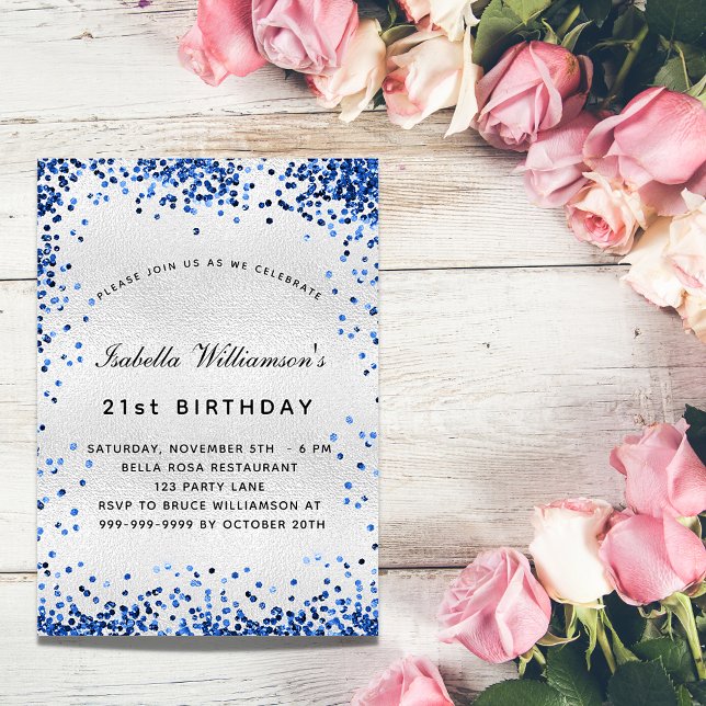 Blåkonfetti silver inbjudningar (Skapare uppladdad)