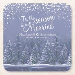 Blåkonst för vinterbröllopet gräs träd sjö underlägg papper kvadrat